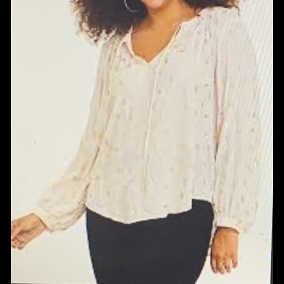 TORRID 1 | Women’s Size 1X | Long Sleeve Ivory Gold Feathers Crepe Blouse Top - Picture 13 of 14